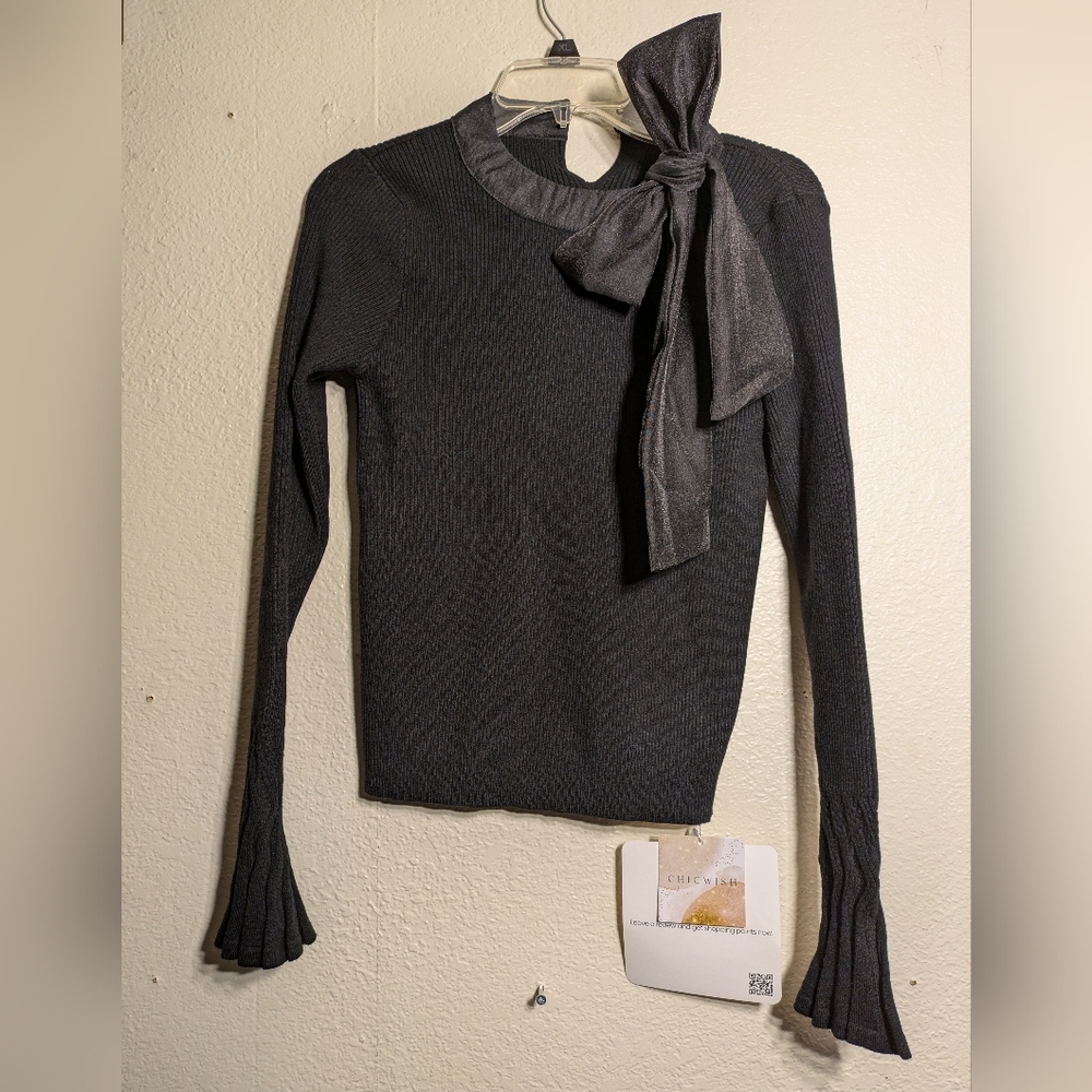 Chic Wish Black Sweater with Bow Detailsize Small